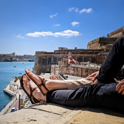 Natural leather straps - men and woman with barefoot sandals